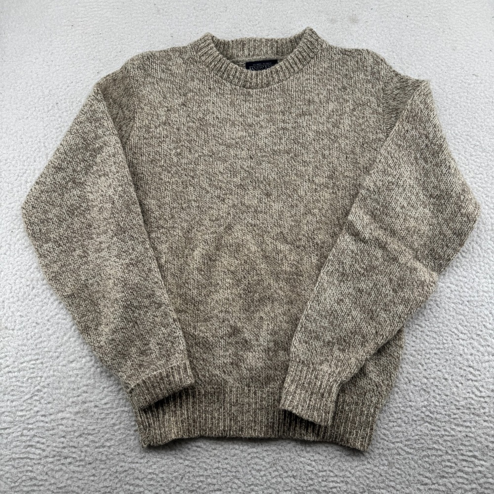 Vintage Lands End Wool Sweater Womens Medium Light Brown Crewneck Pullover USA